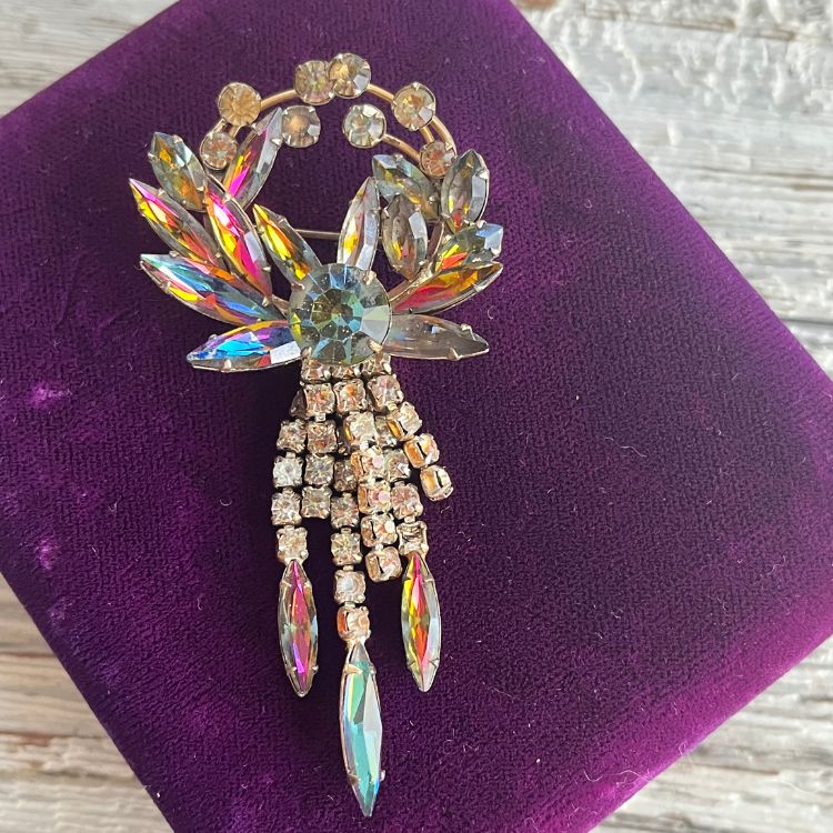 ブローチ】虹色 レインボーガラス アイリスガラス 60年代フランス