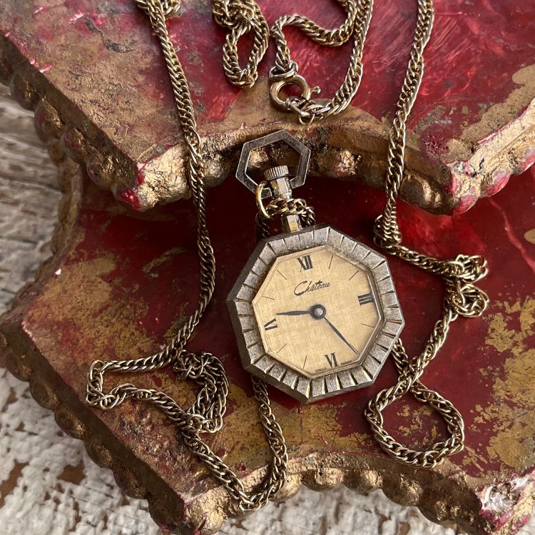 ネックレス】懐中時計 poket watch スイス 30's 八角形 Chateau 手巻き