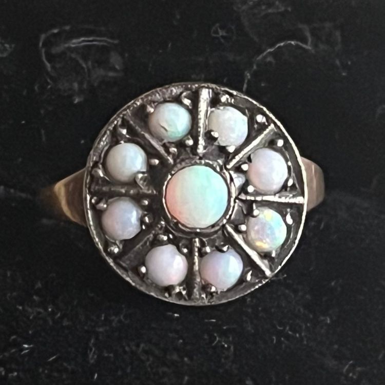 375 K9 vintage ring リング　オパール　K18 リング】オパール 20'sイギリスvintage ホールマーク 375刻印 9金 K9
