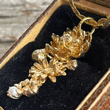 【ネックレス】３つの花　ミニパール　スカラップチェーン　ロング　80’sフランス