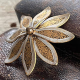 【ブローチ】ダマスキナード　花　Flower 象嵌　50’sスペイントレド