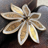 【ブローチ】ダマスキナード　花　Flower 象嵌　50’sスペイントレド