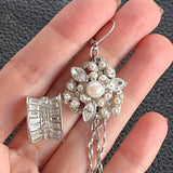 【ピアス】アシンメトリー　超ロング　パール　ビジュ　トライアングル　多連　60’sフランス