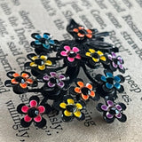 【セット】ブラック×マルチカラー　ブローチ＆イヤリング　花　ブーケ　60年代イギリス