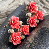 【ピアス】ベークライト　薔薇　ローズ　コーラル　50’s USA