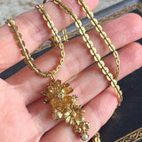 【ネックレス】３つの花　ミニパール　スカラップチェーン　ロング　80’sフランス