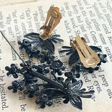 【セット】ブラック×マルチカラー　ブローチ＆イヤリング　花　ブーケ　60年代イギリス