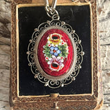 【ネックレス】マイクロモザイク　フィリグリー　赤　60’sイタリア製