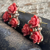 【ピアス】ベークライト　薔薇　ローズ　コーラル　50’s USA