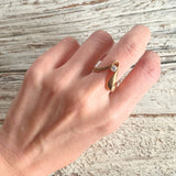 【リング】ツイストV字　一粒ストーン　ゴールド　80’sフランス