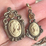 【ピアス】アシンメトリー　カメオ×アンバー　リメイク　70’sフランス