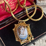 【ネックレス】ブルードレスを着た少女　絵画　アート　フレーム　70’s USA