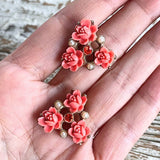 【ピアス】ベークライト　薔薇　ローズ　コーラル　50’s USA