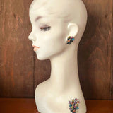 【セット】ブラック×マルチカラー　ブローチ＆イヤリング　花　ブーケ　60年代イギリス