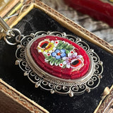 【ネックレス】マイクロモザイク　フィリグリー　赤　60’sイタリア製