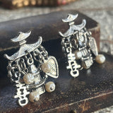 【イヤリング】アジアの寺院　漢字　バロックパール　70’s USA