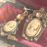 【ピアス】アシンメトリー　カメオ×アンバー　リメイク　70’sフランス