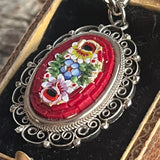 【ネックレス】マイクロモザイク　フィリグリー　赤　60’sイタリア製