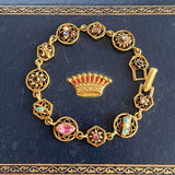 【ブレス】11個のチャーム　ビジュ　ターコイズ　花　フルールドリス　60’sフランス