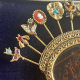 【ブローチ】goldette　ハットピン　カメオ　薔薇　ミツバチ　アンバー　インタリオ　60’s goldette