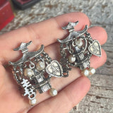 【イヤリング】アジアの寺院　漢字　バロックパール　70’s USA