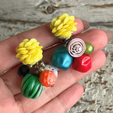 【イヤリング】カラフル　キッチュ　コラージュ　アシンメトリー　60’sフランス