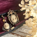 【ピアス】アシンメトリー　カメオ×アンバー　リメイク　70’sフランス