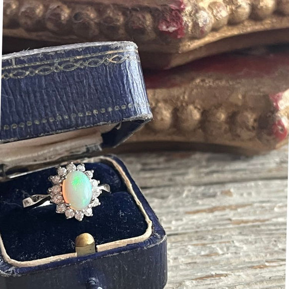 【リング】opal　オパール　925 silver 花　80'sUSA