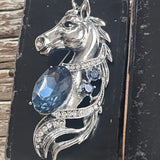 【ブローチ】馬　horse サファイアブルー　縦ライン　80’sUSA