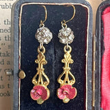 【ピアス】赤い花　ヴィクトリアン　ロマンチック　ロンデルボール　70’sフランス