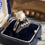 【リング】2連　V字　大粒パール　925刻印　フランスvintage