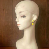 【イヤリング】レモン×ホワイト　セルロイド　スイング　60’sUSA