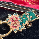 【ブローチ】ネコ　花　タッセル　エナメル　70’s USA
