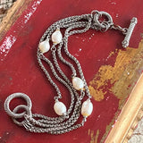 【ブレス】淡水パール　5連チェーン　エレガント　70’sフランス　