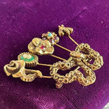 【ブローチ】goldette 5チャーム　カメオ　薔薇　ミツバチ　70’s USA　
