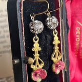 【ピアス】赤い花　ヴィクトリアン　ロマンチック　ロンデルボール　70’sフランス
