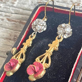 【ピアス】赤い花　ヴィクトリアン　ロマンチック　ロンデルボール　70’sフランス