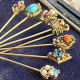 【ブローチ】goldette ゴルデット　7個チャーム　カニ　カメオ　色石　60’s USA