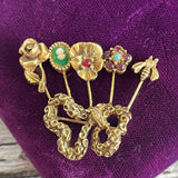 【ブローチ】goldette 5チャーム　カメオ　薔薇　ミツバチ　70’s USA　