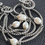 【ブレス】淡水パール　5連チェーン　エレガント　70’sフランス　