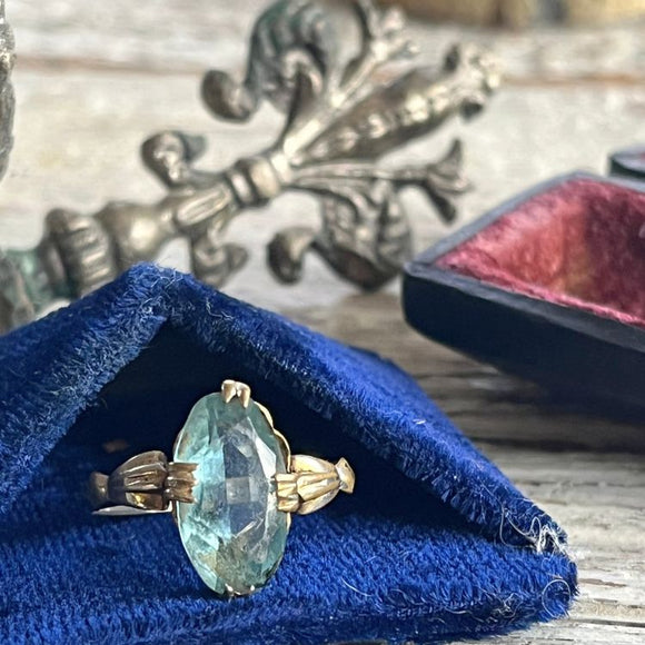 【リング】アクアマリンガラス　クリスタル　K18GF 13号　60年代イギリス