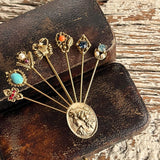 【ブローチ】goldette ゴルデット　7個チャーム　カニ　カメオ　色石　60’s USA