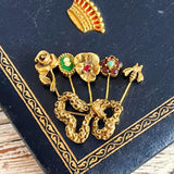【ブローチ】goldette 5チャーム　カメオ　薔薇　ミツバチ　70’s USA　