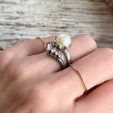 【リング】2連　V字　大粒パール　925刻印　フランスvintage