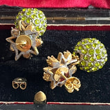 【ピアス】ピンクオーロラ　オパール　グリーンビジュ　スイングピアス　60’sフランス