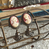 【イヤリング】カメオ　クラシカル　ベルチャーム　コラージュ　60’sフランス