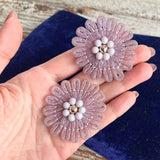 【イヤリング】ラベンダー　花　メッシュループ　50’sドイツvintage