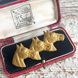 【ブローチ】3頭の馬　シャビーゴールド　真鍮　50’sイギリス