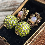 【ピアス】ピンクオーロラ　オパール　グリーンビジュ　スイングピアス　60’sフランス