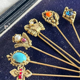 【ブローチ】goldette ゴルデット　7個チャーム　カニ　カメオ　色石　60’s USA